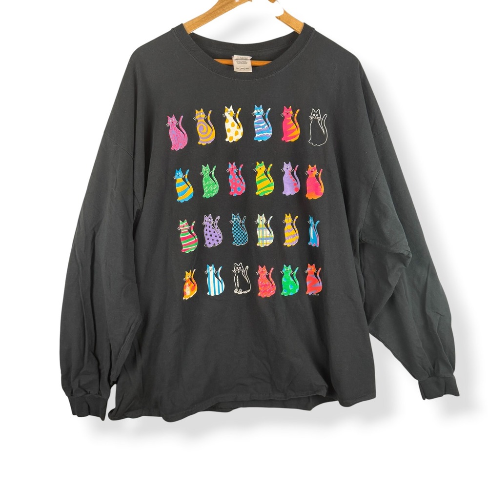 Gildan Long Sleeve Cat Graphic Shirt Plus Size 3XL Colorful Novelty Kawaii Tee